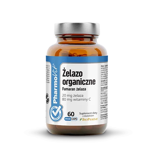 Żelazo organiczne 20 mg 60 kaps Vege | CL